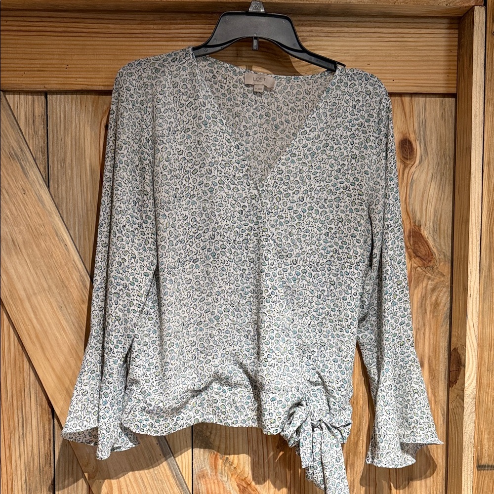 LOFT Patterned V-Neck Blouse with Tie